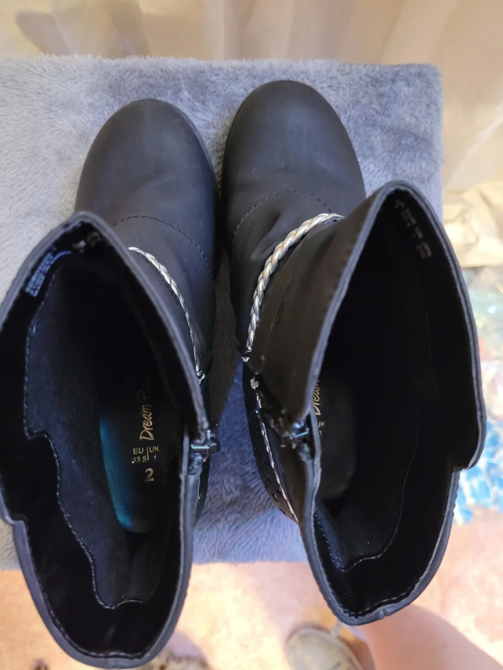 Amazon Kids Black Ankle Boots with Silver Braid